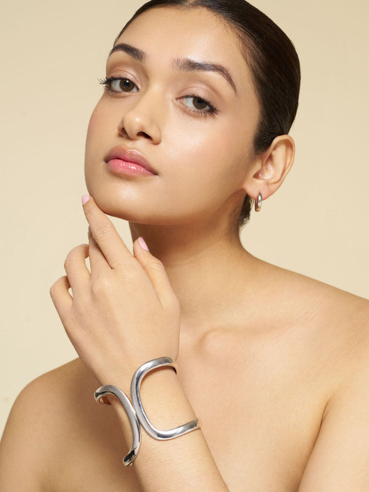 Solar Curve Cuff Bangle Silver