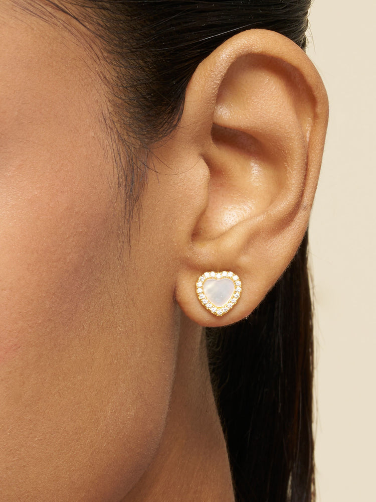 Mother of Pearl Halo Heart Stud Earrings