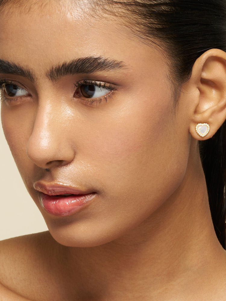 Mother of Pearl Halo Heart Stud Earrings