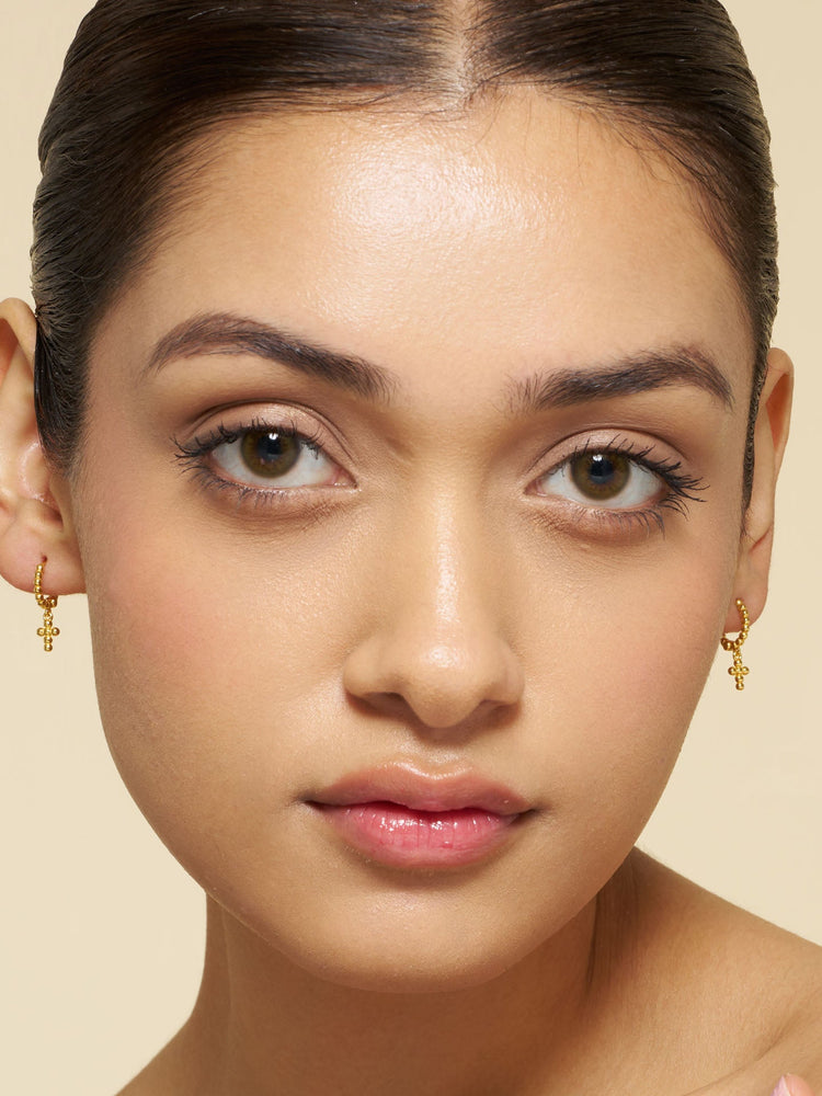 Beaded Cross Hoop Earrings