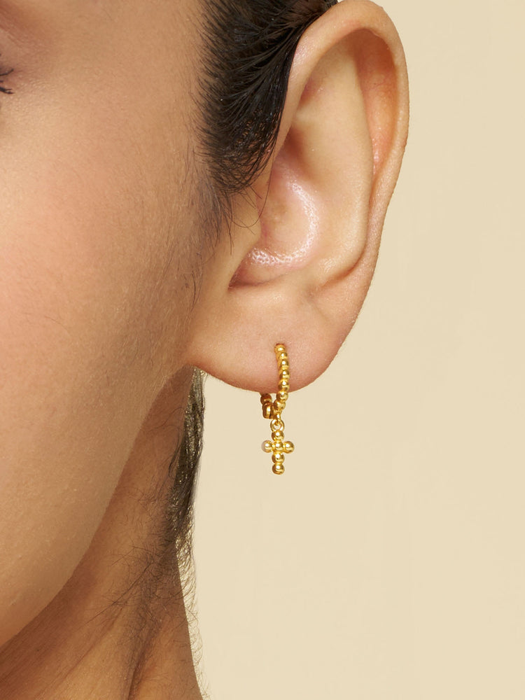 Beaded Cross Hoop Earrings