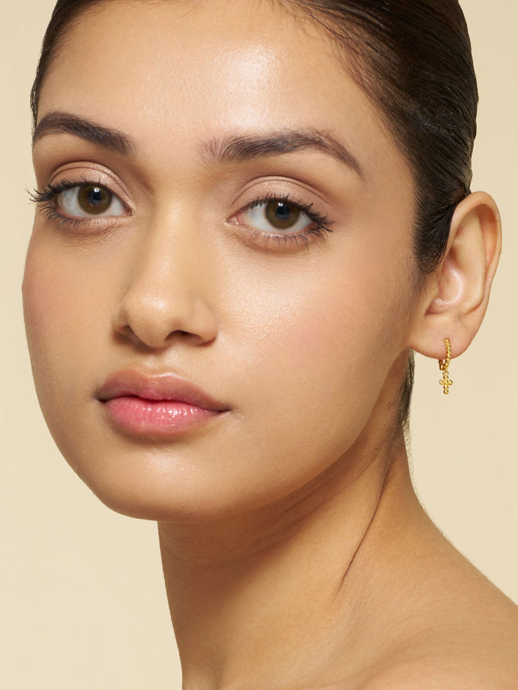 Beaded Cross Hoop Earrings