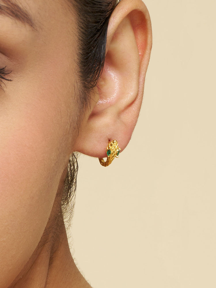Green Eyed Snake Hoop Earrings