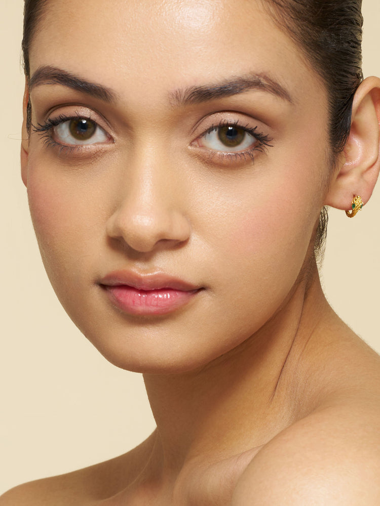 Green Eyed Snake Hoop Earrings