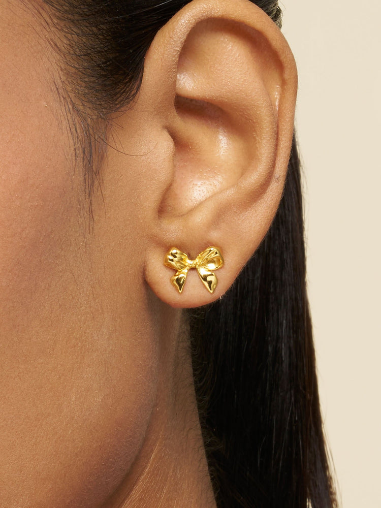 Golden Bow Stud Earrings