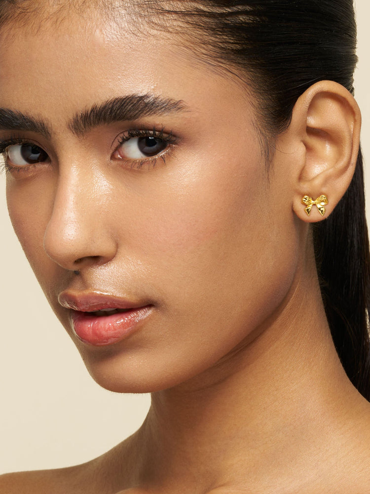 Golden Bow Stud Earrings