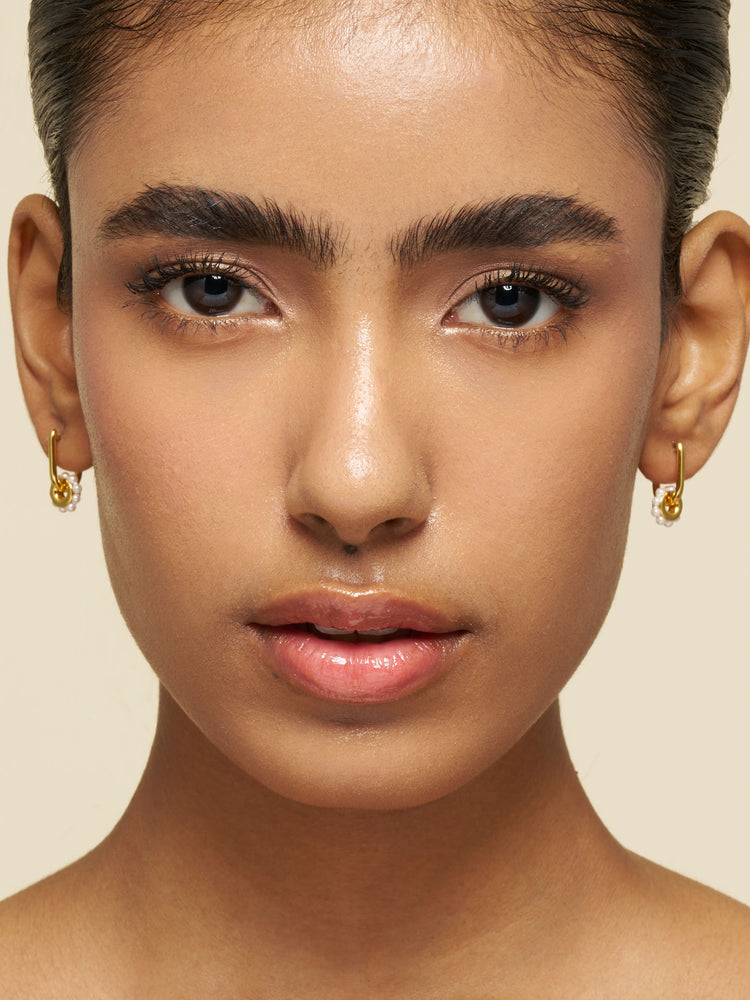 Block Pearl Hoop Earrings