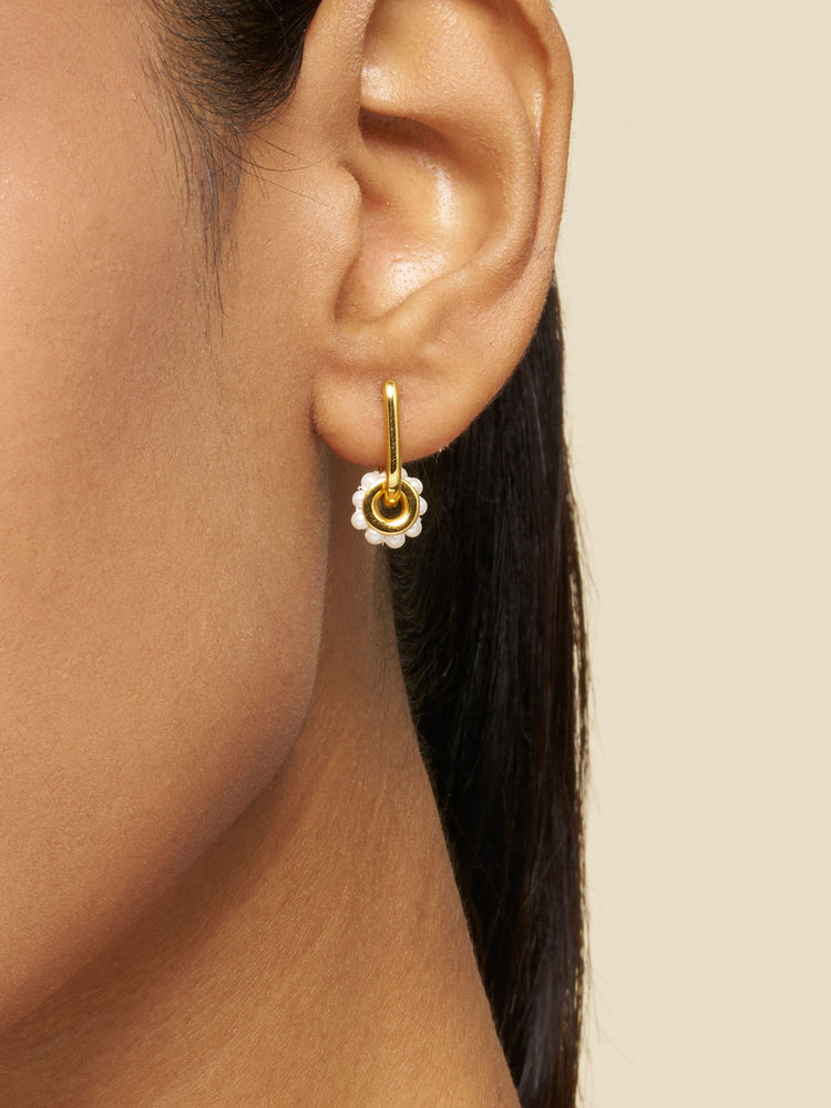 Block Pearl Hoop Earrings