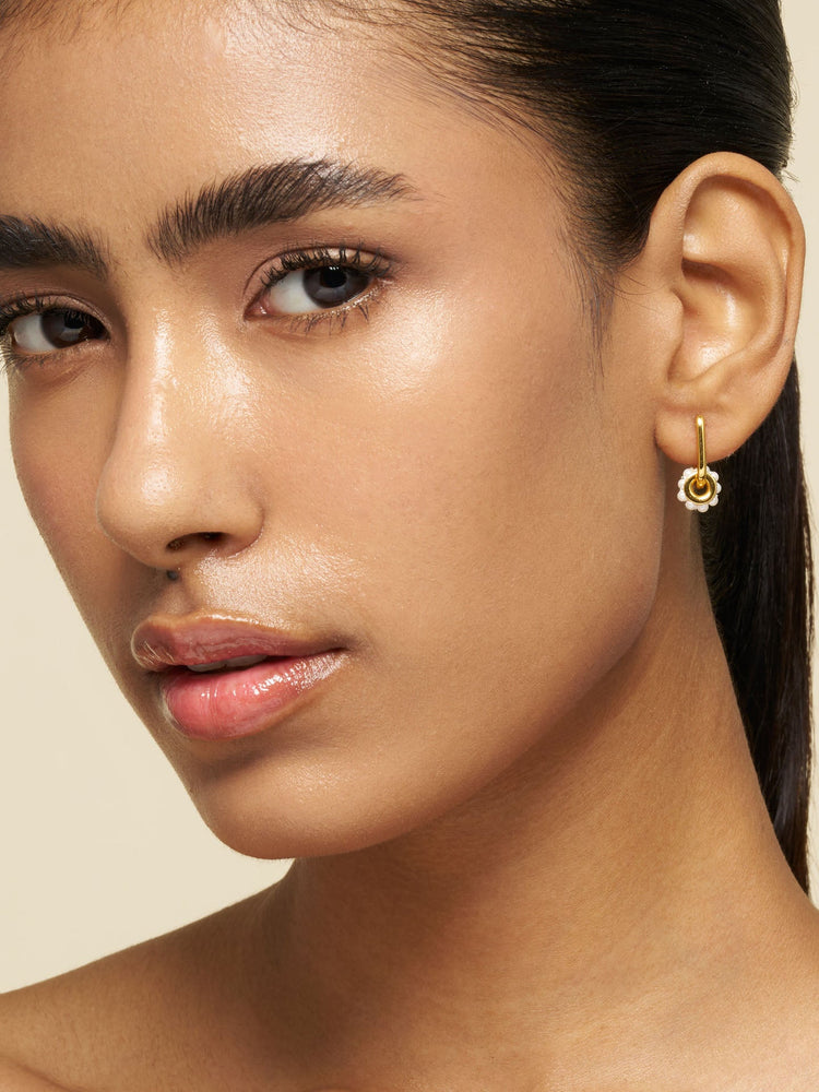 Block Pearl Hoop Earrings