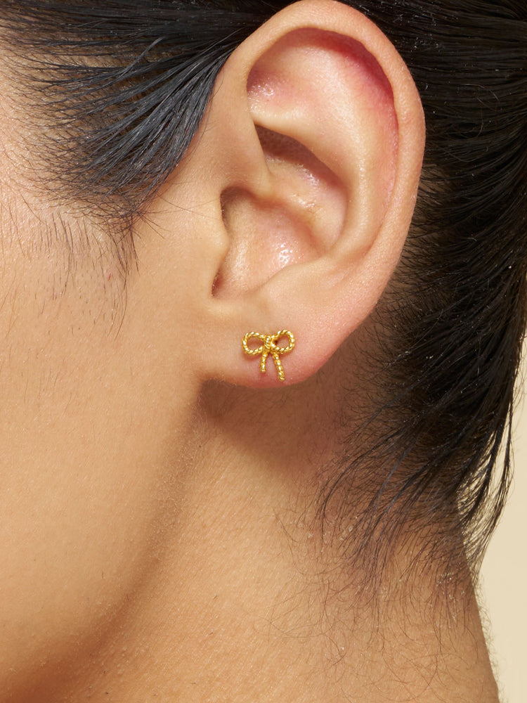 Rope Bow Stud Earrings & Charm Necklace Set Rope Bow Stud Earrings & Charm Necklace Set