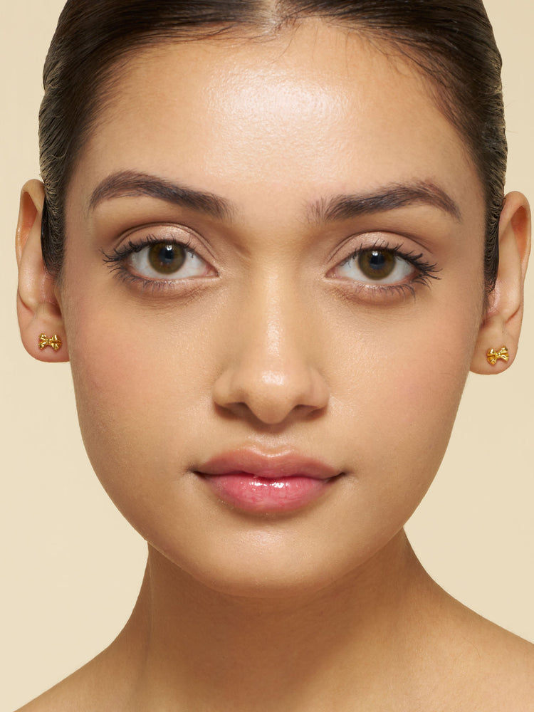 Golden Mini Bow Stud Earrings