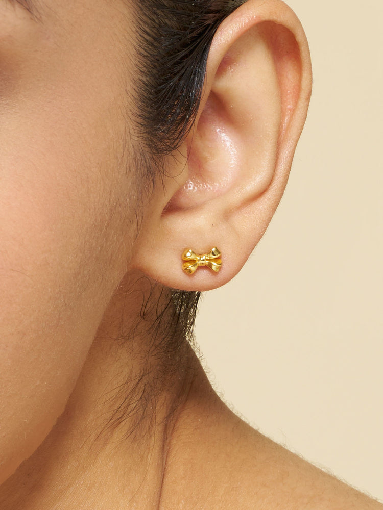 Golden Mini Bow Stud Earrings