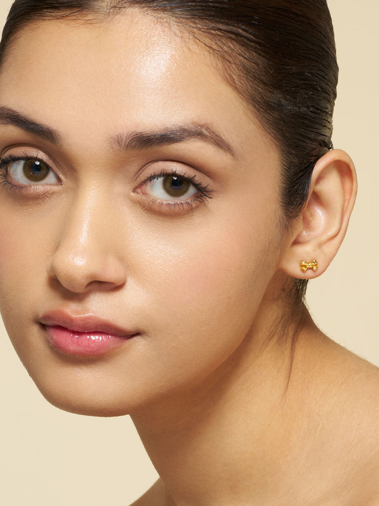 Golden Mini Bow Stud Earrings