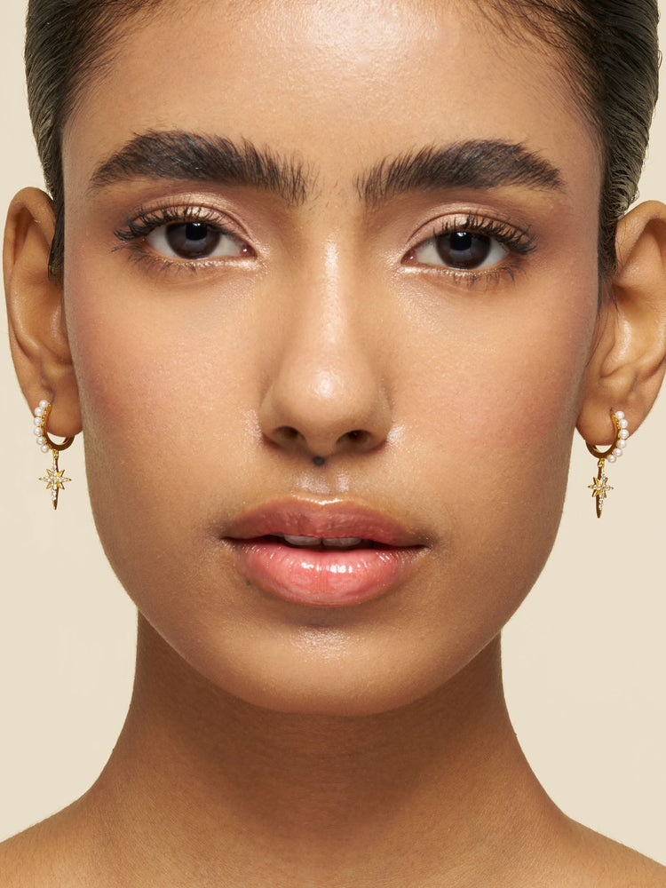 Celestial Pearl Star Hoop Earrings