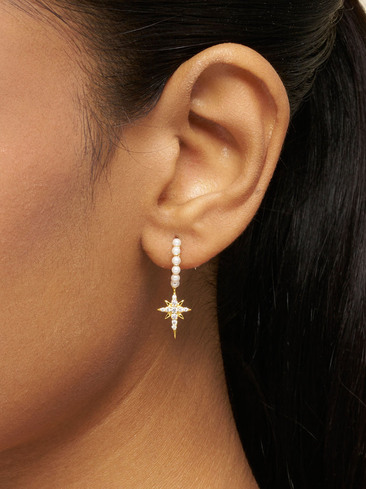 Celestial Pearl Star Hoop Earrings