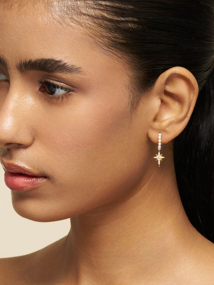Celestial Pearl Star Hoop Earrings