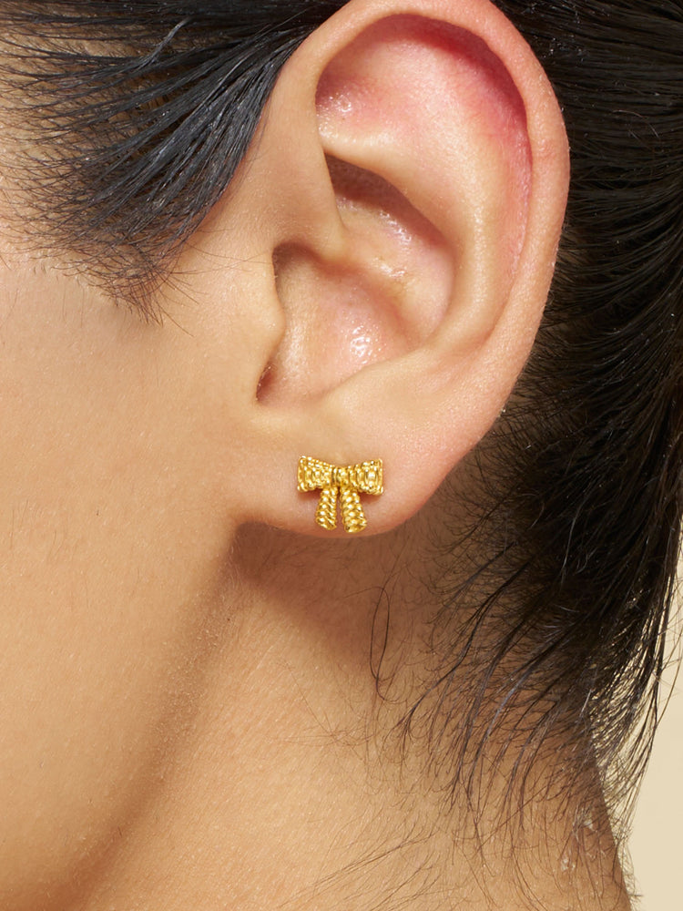 Ribbed Bow Stud Earrings