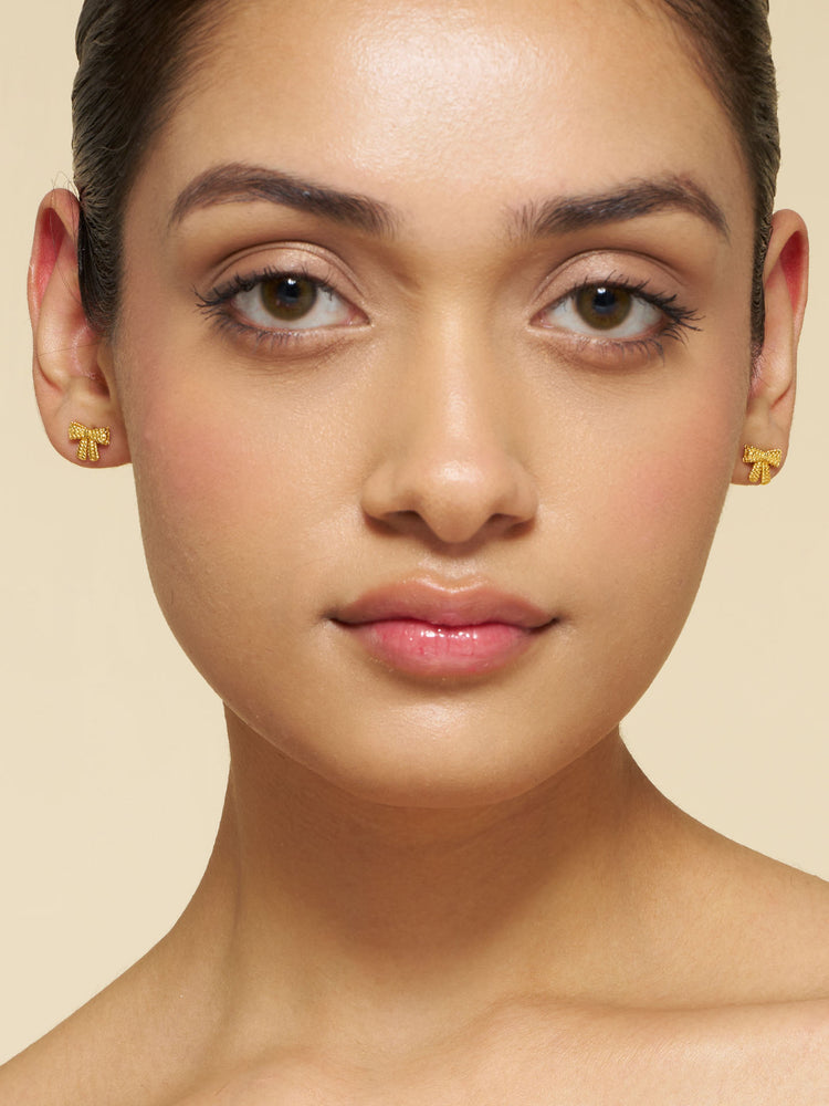 Ribbed Bow Stud Earrings