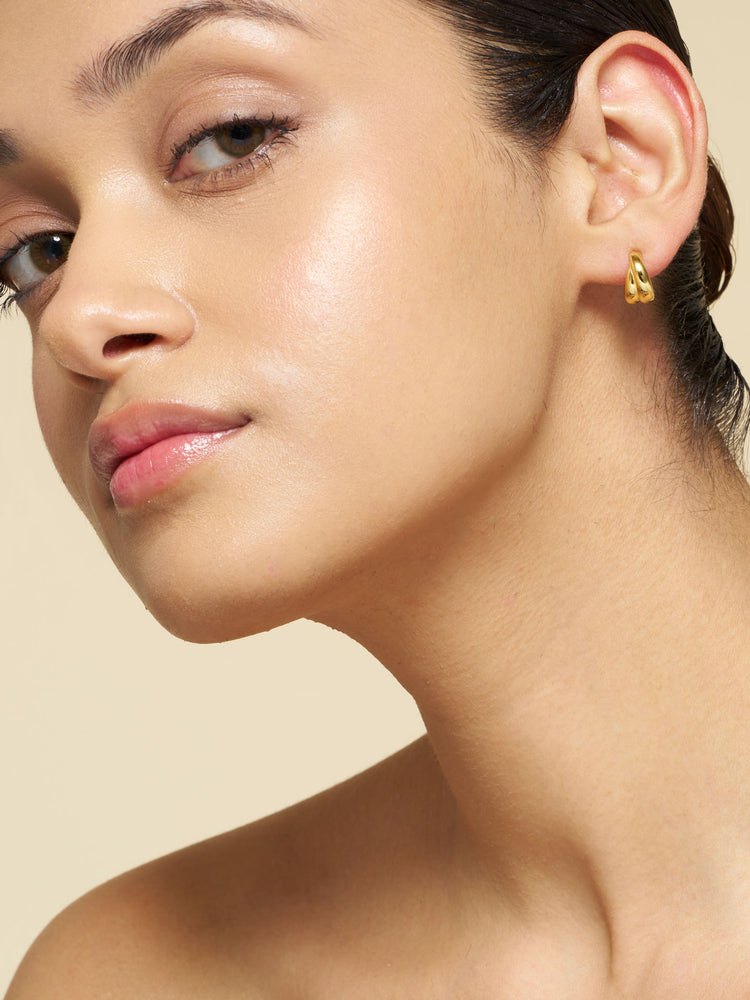 Overlap Hoop & Medieval Cross Huggie Earring Stack