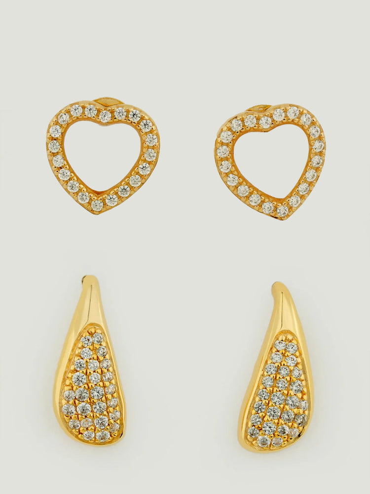 Mother of Pearl Halo Heart Stud & Celestia Drop Stud Earring Stack Mother of Pearl Halo Heart Stud & Celestia Drop Stud Earring Stack