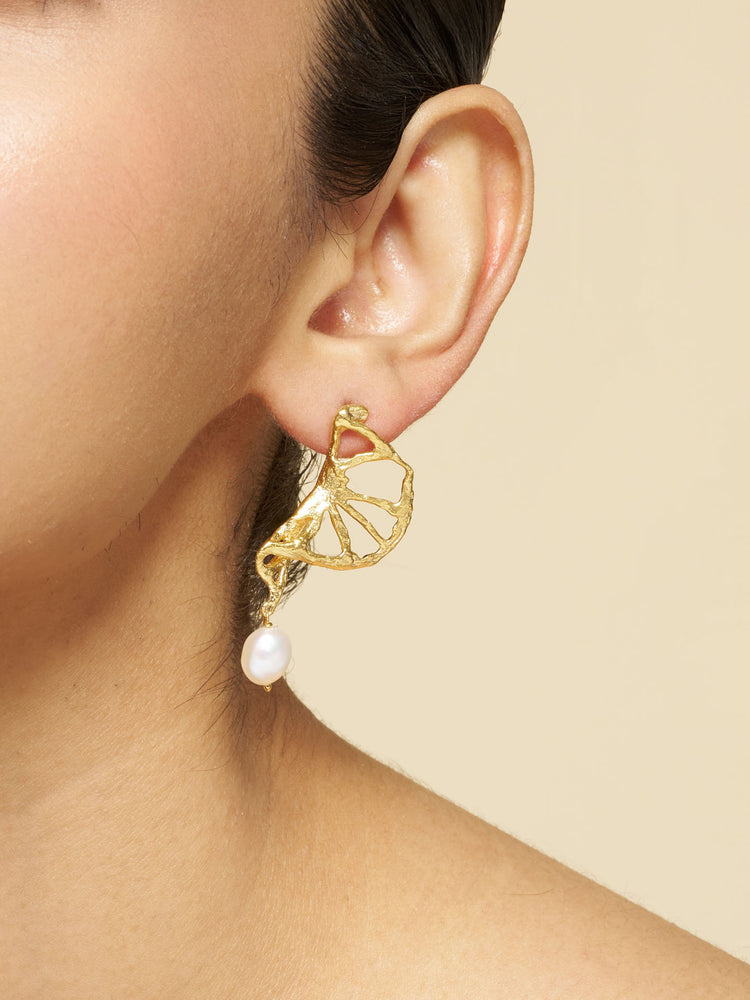 Twisted Lotus Pearl Dangle Earrings