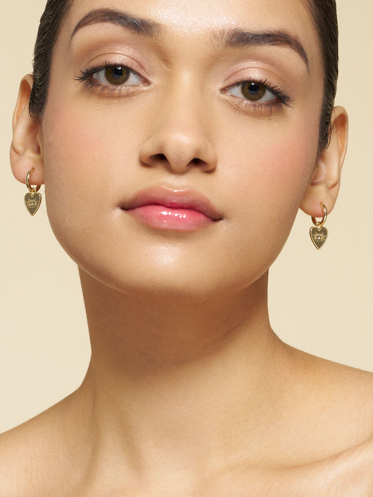 Evil Eye Heart Dangle Hoop Earrings