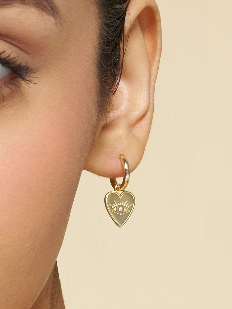 Evil Eye Heart Dangle Hoop & Solar Moon Stud Earring Stack