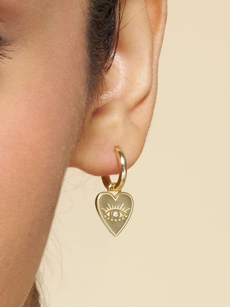 Evil Eye Heart Dangle Hoop Earrings