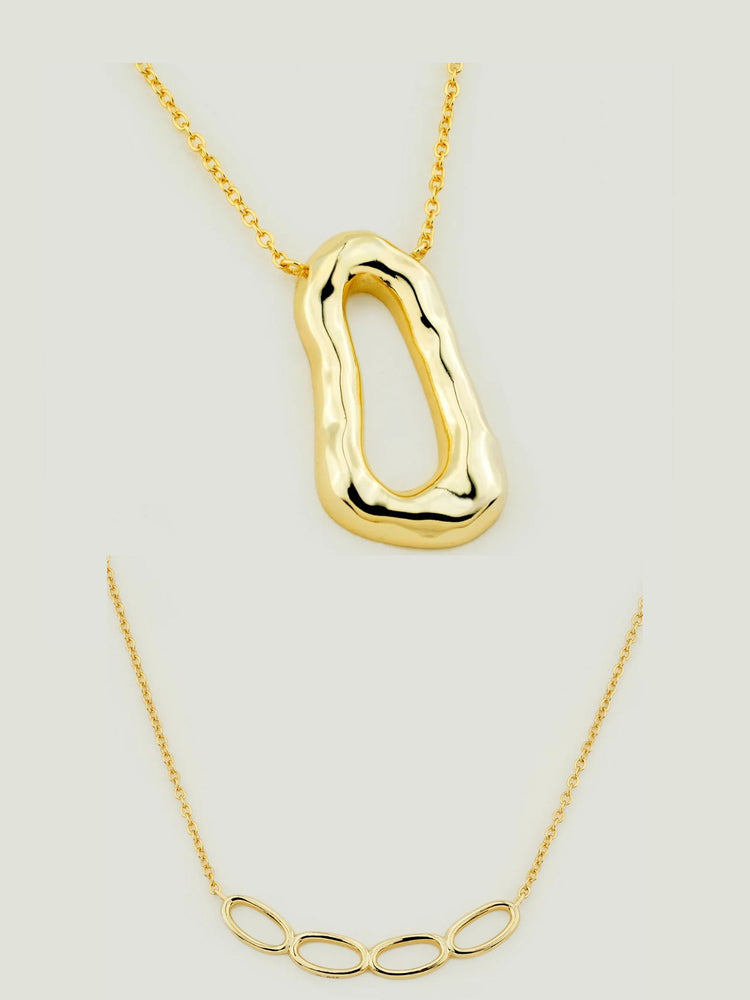 Contour Drop & Interlink Fine Chain Necklace Stack Contour Drop & Interlink Fine Chain Necklace Stack