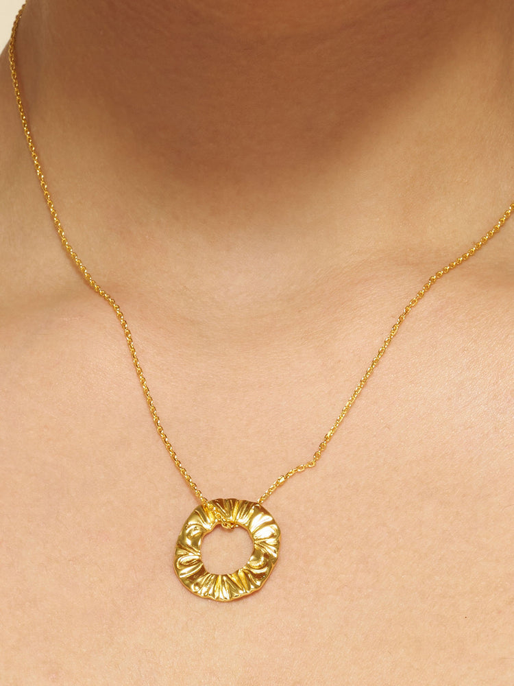 Gilded Ripple Circle Pendant Necklace