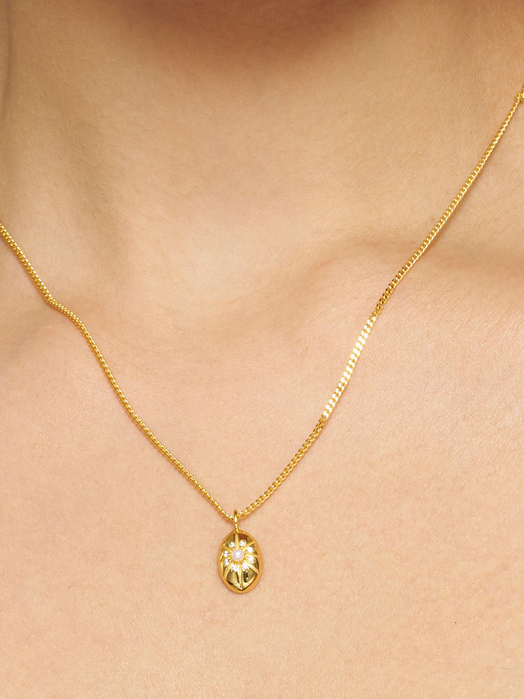 Luminous Compass Pearl Pendant Necklace