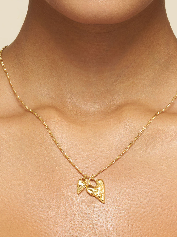 Aurora Link & Golden Heart Leaf Charm Necklace Stack