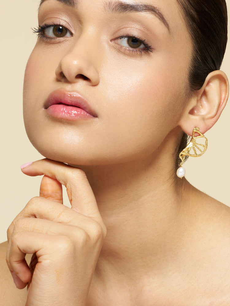 Twisted Lotus Pearl Dangle Earrings