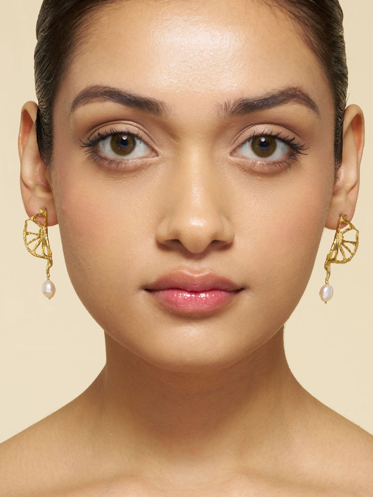 Twisted Lotus Pearl Dangle Earrings