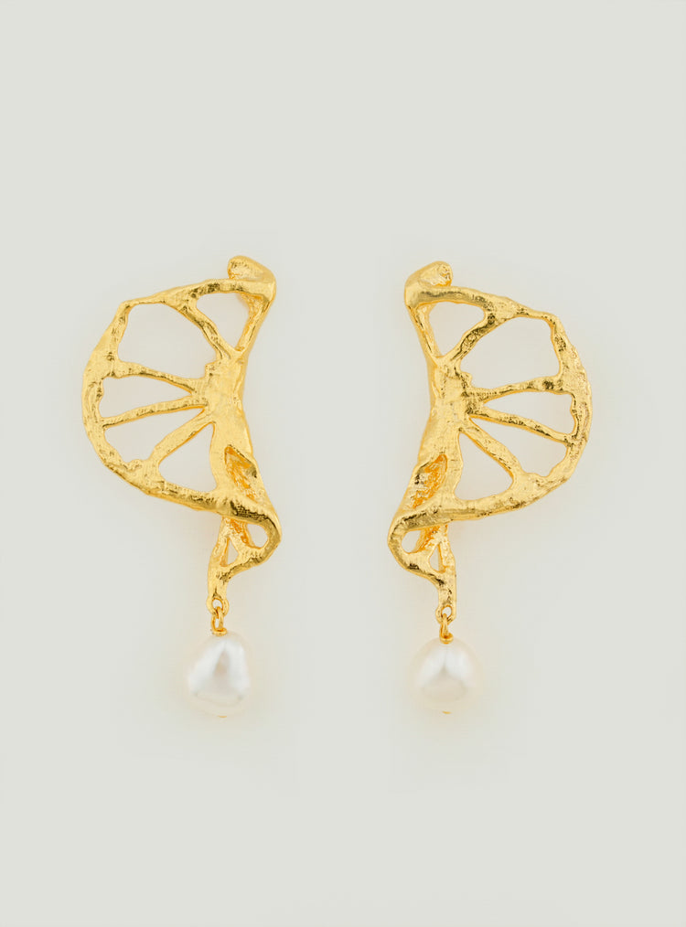 Twisted Lotus Pearl Dangle Earrings Twisted Lotus Pearl Dangle Earrings