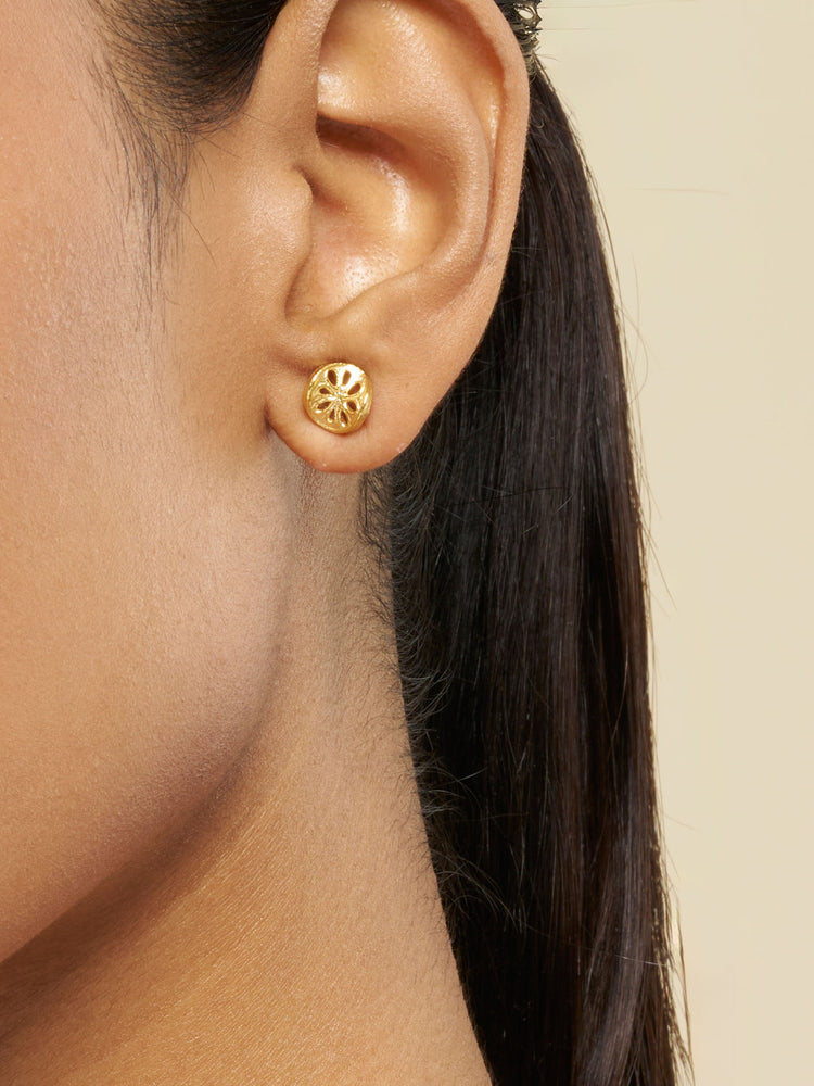 Lotus Coin Stud Earrings