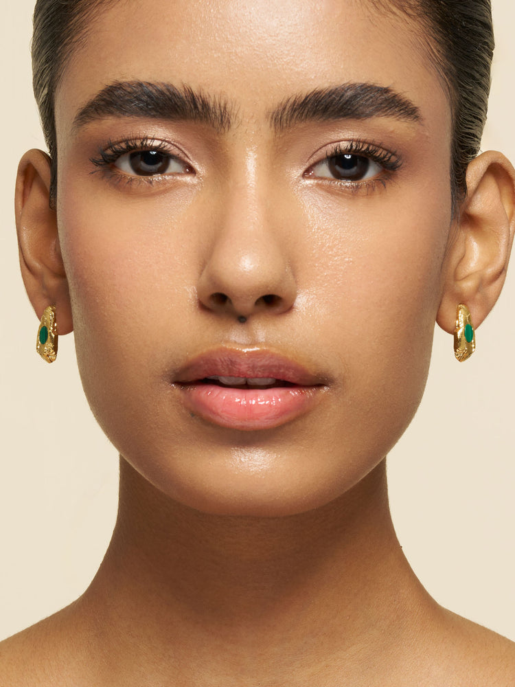 Green Glint Gold Earrings
