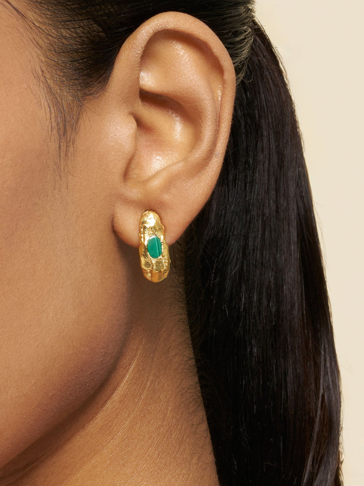 Green Glint Gold Earrings