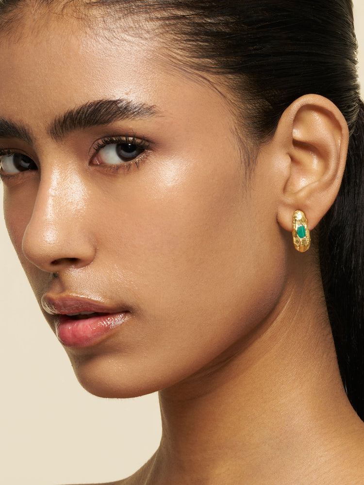 Green Glint Gold Earrings