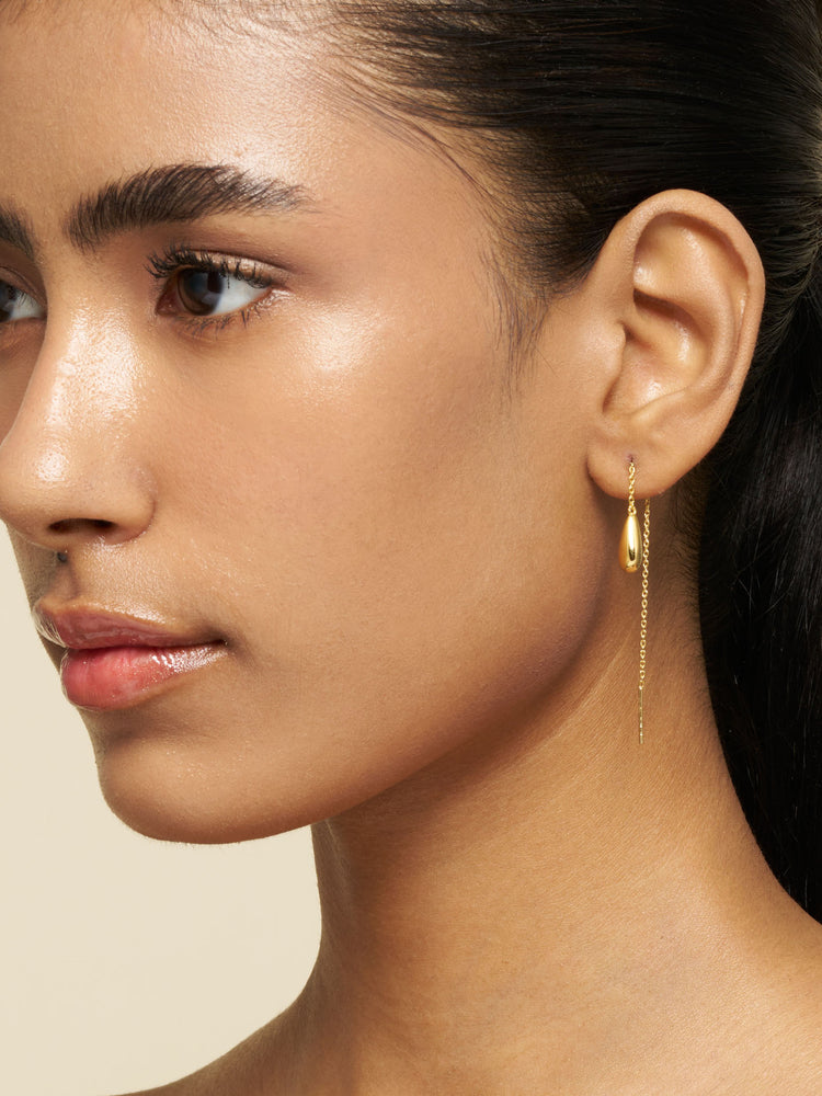Golden Raindrop Threader Earrings