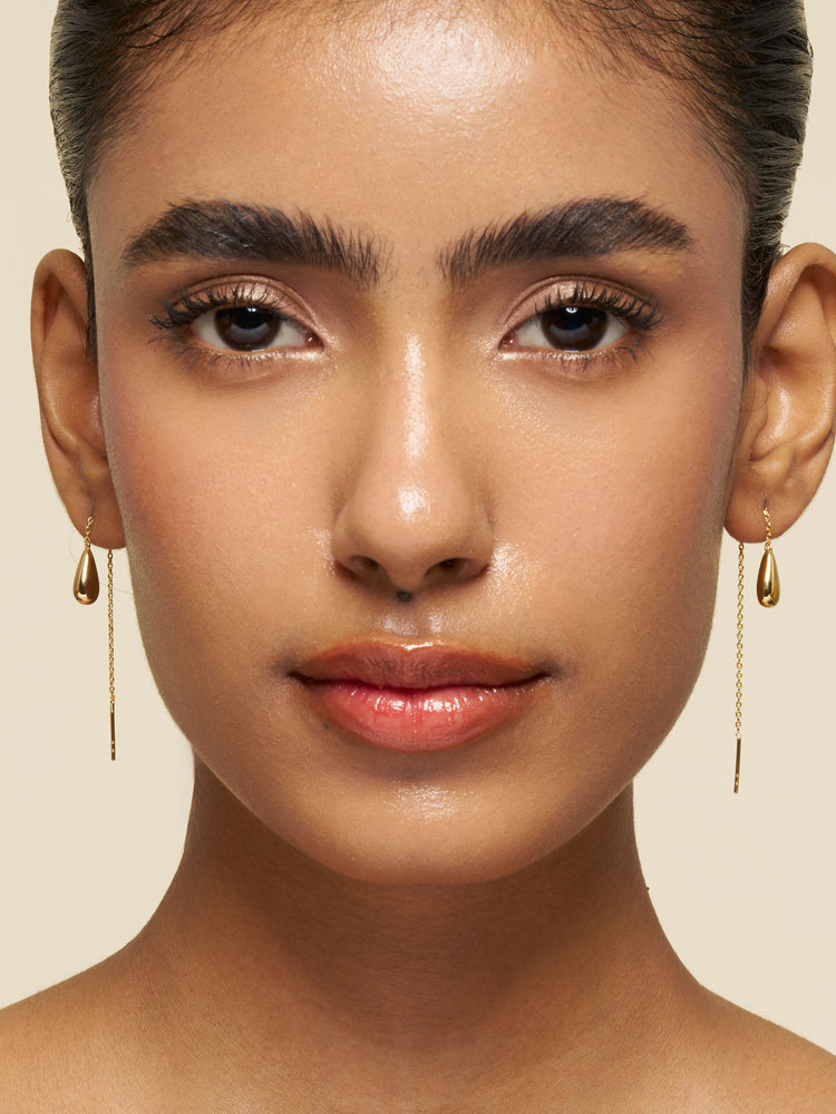Golden Raindrop Threader Earrings