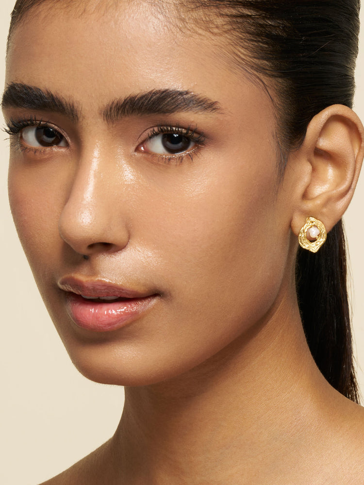 Oyster Pearl Dangle & Block Pearl Hoop Earring Stack