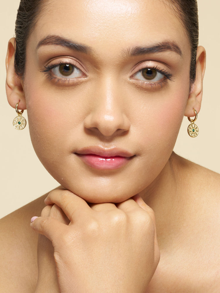 Emerald Compass Hoop Earrings