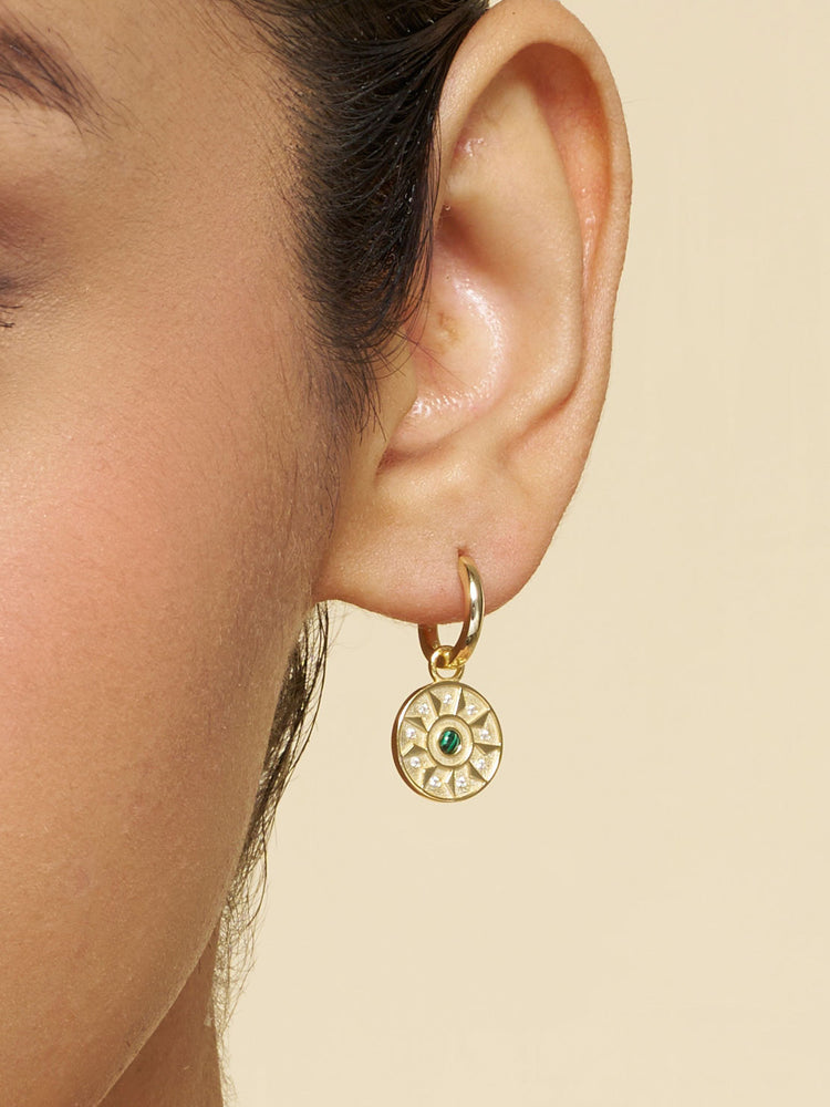 Emerald Compass Hoop Earrings
