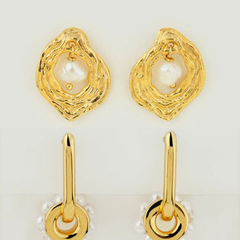 Oyster Pearl Dangle & Block Pearl Hoop Earring Stack