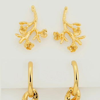 Blossom Vine Drop & Double Hoop Earring Stack