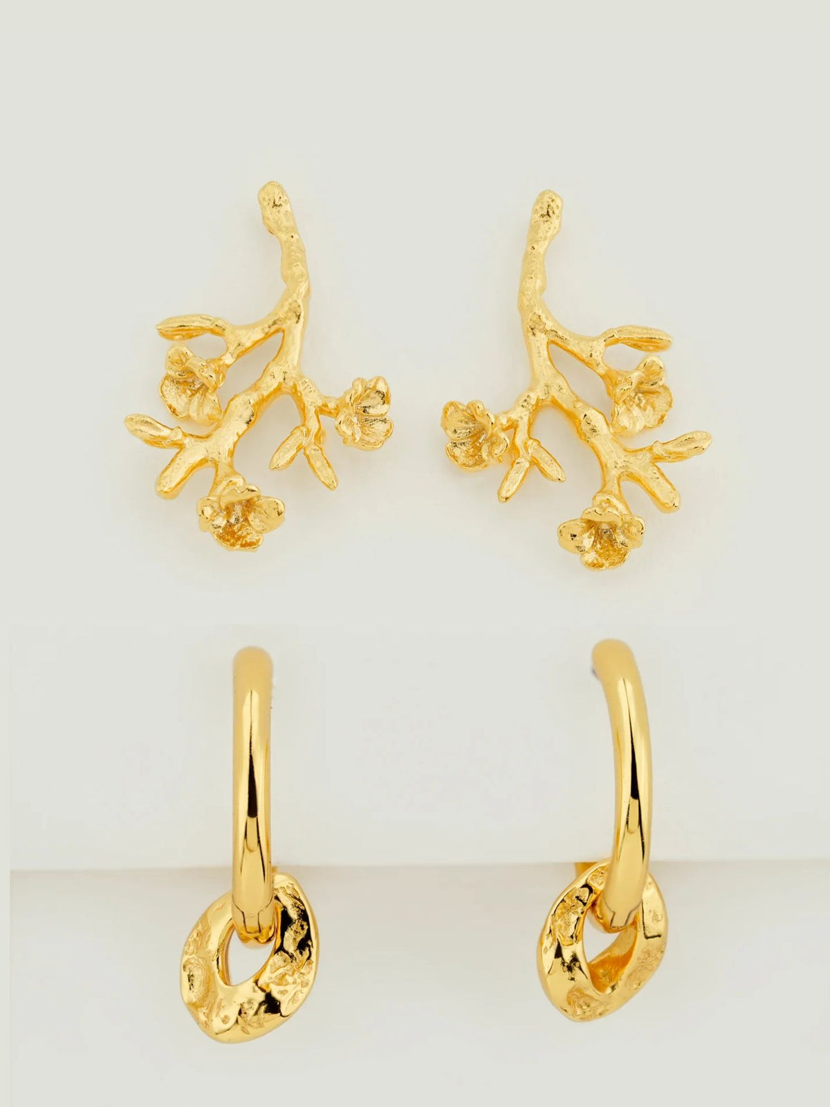Blossom Vine Drop & Double Hoop Earring Stack