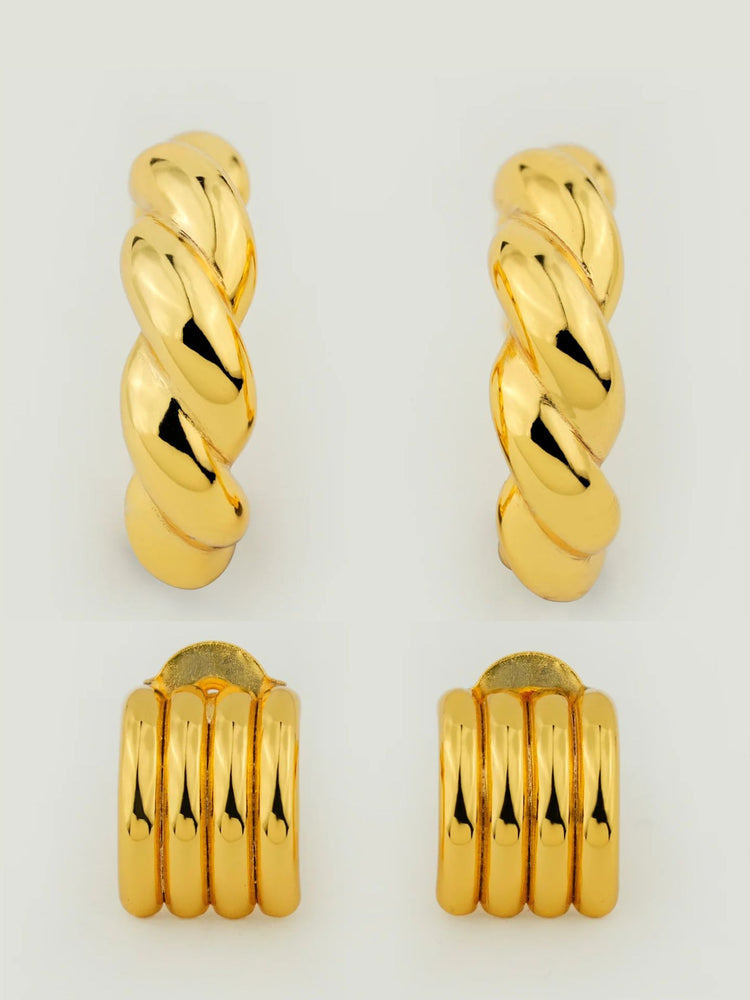 Brioche Twisted Hoop & Ripple Mini Stud Earring Stack