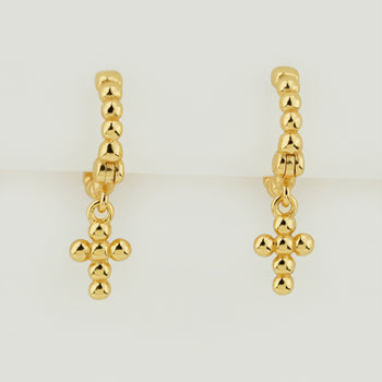 Beaded Cross Hoop Earrings