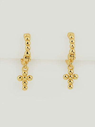 Beaded Cross Hoop Earrings